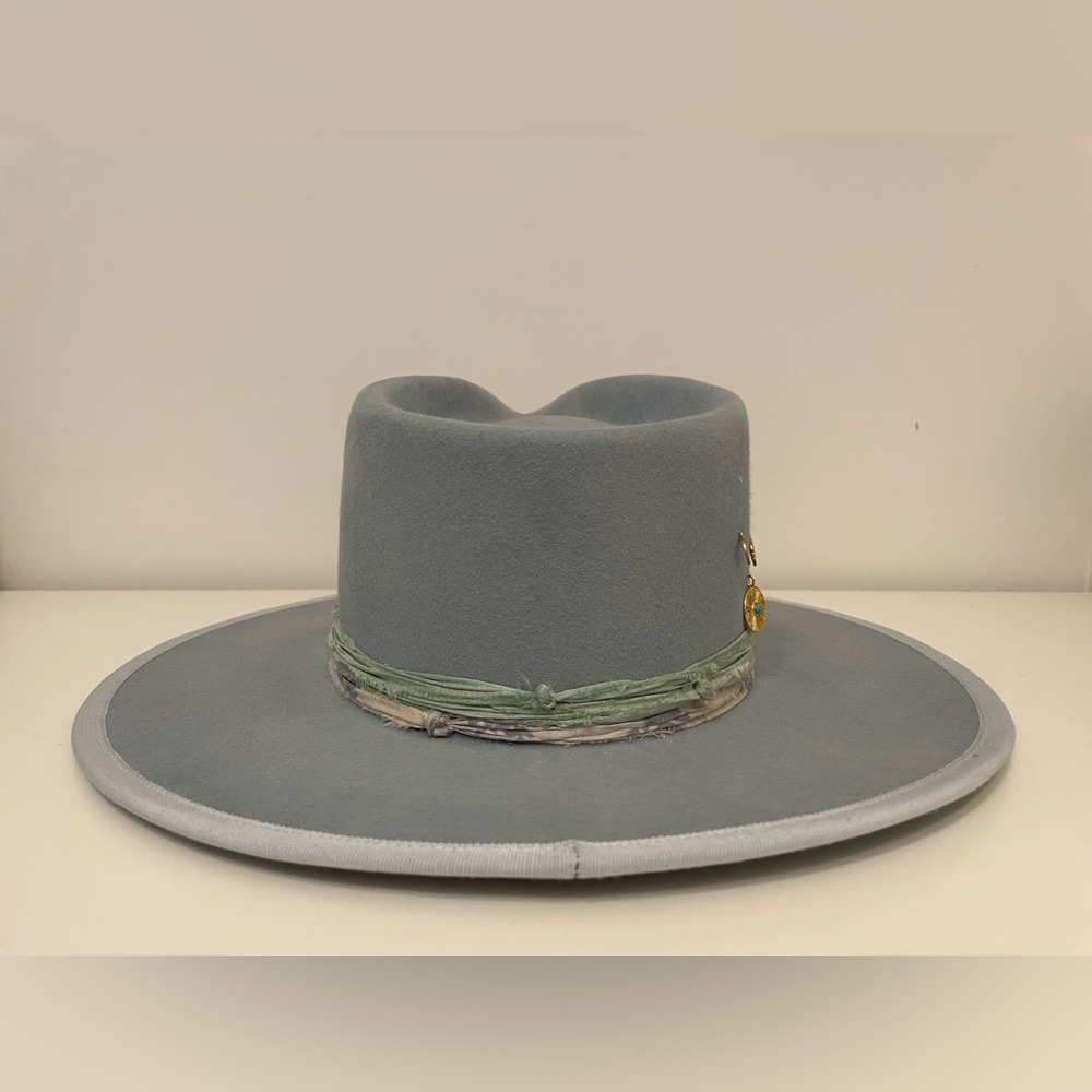 Teressa Foglia New Coastal Sea Felt Hat blue flat 100x Nick Fouquet 58 7 1/4 - Picture 5 of 12